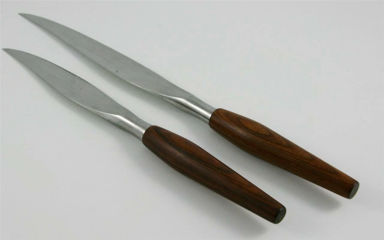 Pair Mid Century Mode Danish Stainless Serrated Carving Knives Sheffield England