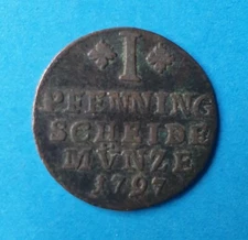  German States old original coin 1 Pfenning 1797 Brunswick - Wolfenbuttel  