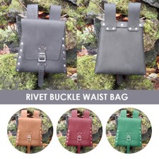 Medieval Rivet Buckle PU Leather Pouch Renaissance Waist Purse Bag Black.