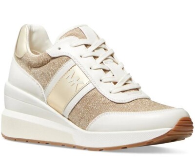 Womens MK Mabel Trainer Glitter Chain Mesh size 8 M pale gold NIB