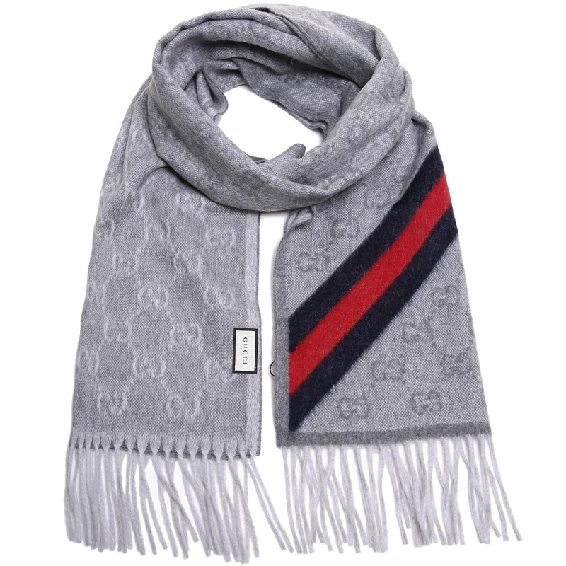 Foulard homme Gucci laine angora guccissima toile rayures détail