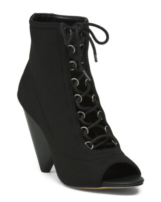 New in Box BCBGeneration Alicia Black Lace-Up Boots Open Toe Booties 3.75 Heel 8