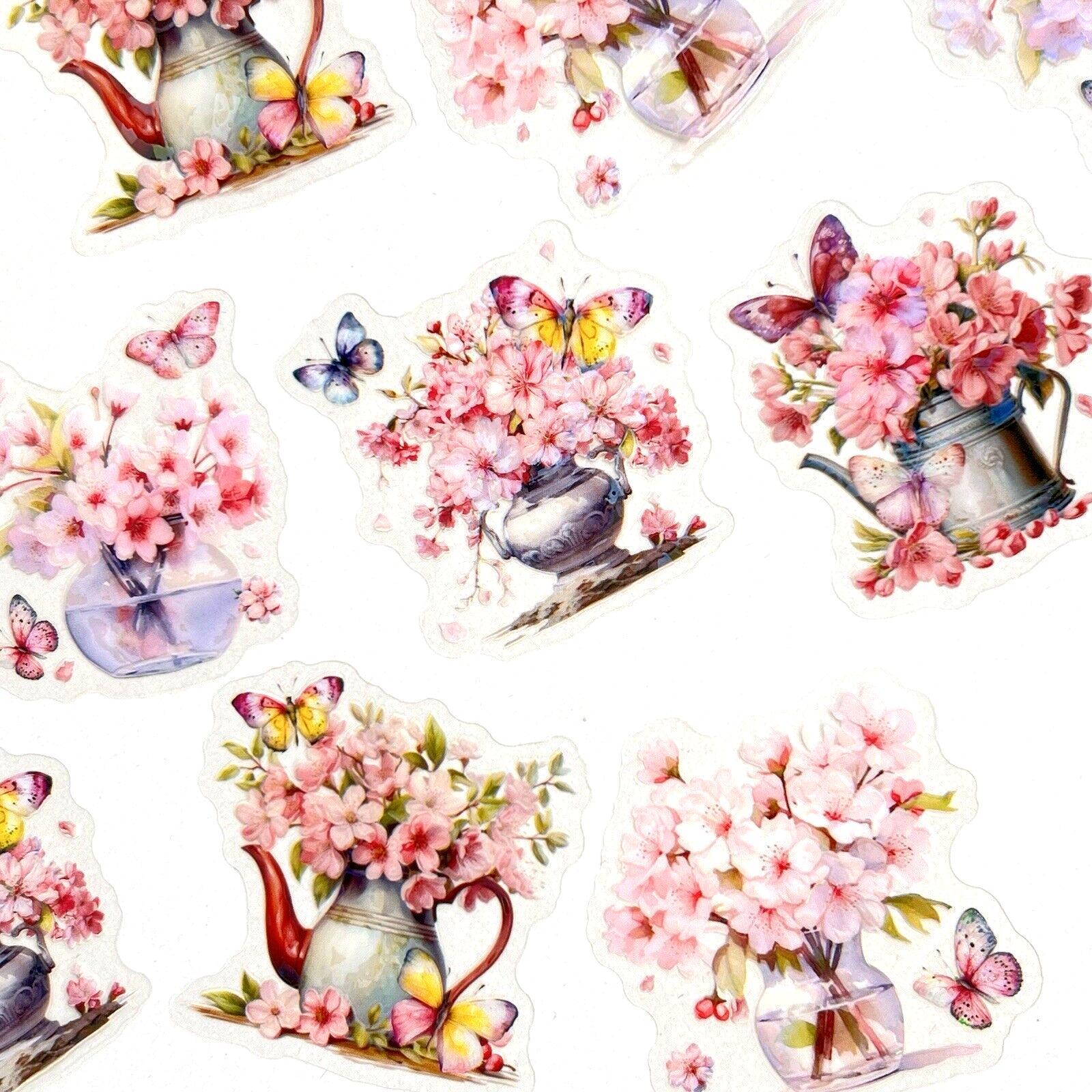 Holographic Cherry Blossom Bouquet Stickers Scrapbooking Collage Journals