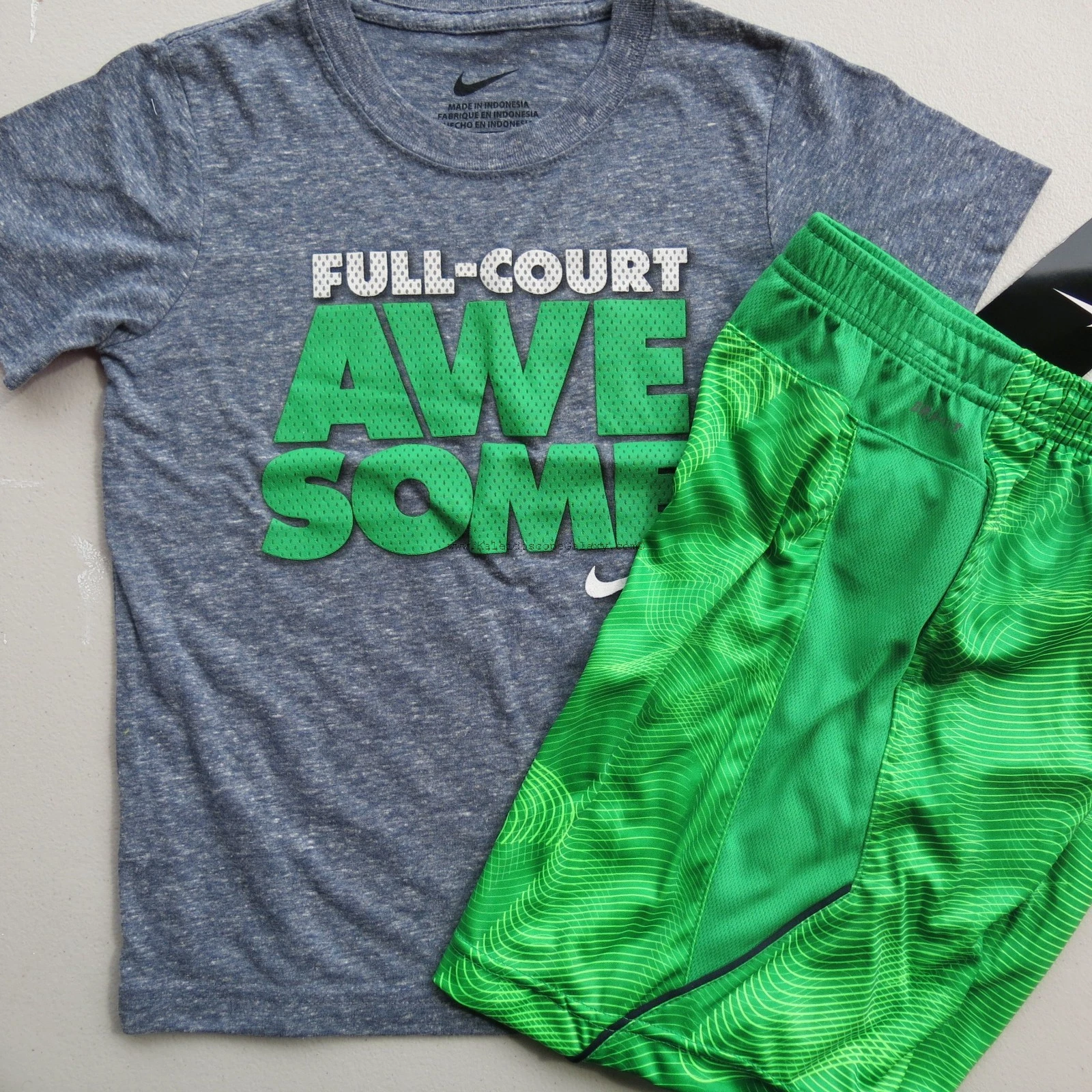Nike Boys Size 6 Summer Dri-fit Shorts & T-Shirt Blue & Green NEW $48 Retail