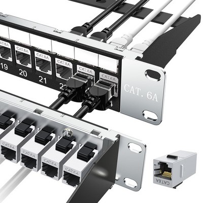 Jadaol [UL Listed] 24-Port Shielded Cat6A Patch Panel, 19  1U Rackmount/Wa