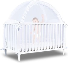 Crib Tent Safety Net with 180 Opening, Self-Locking Zipper, Stable Frame