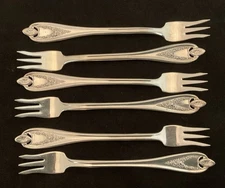 OLD COLONY 6 SIX COCKTAIL SEAFOOD Shrimp Oyster FORKS Silverplate ROGERS BROS