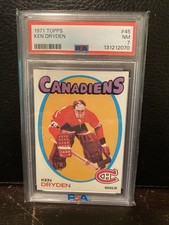 1971 Ken Dryden Topps Hockey Rookie Card RC #45 PSA 7. rookie card picture