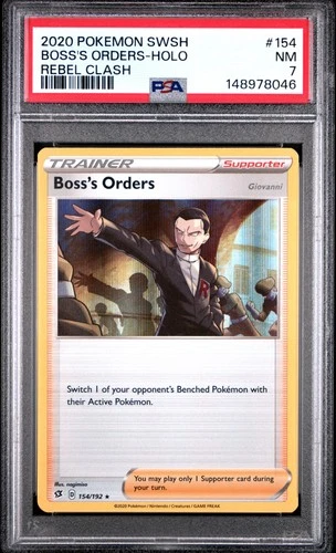 2020 POKEMON SWORD & SHIELD REBEL CLASH #154 BOSS'S ORDERS-HOLO PSA 7