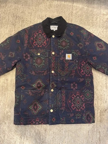 Carhartt WIP Paisley Canvas Cotton Michigan Work Coat Navy Multi Verse S - product listing photo
