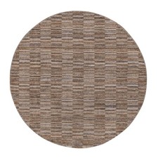 5'x5' Beaver Brown Hand Loomed Modern Grid Pattern Polyester Round Rug 92190