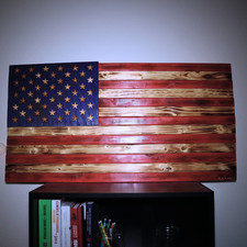Handcrafted Wooden American Flag - Rustic 37"x19.5"