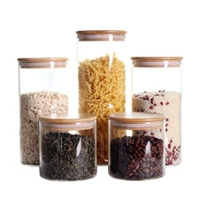 Stackable Kitchen Canisters Set, Pack of 5 Clear Glass Food Storage Jars Cont...