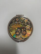 Korean Mother of Pearl Hand Mirror Peacock Design Najeon Traditional Compact