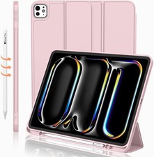 iPad Pro 13 Inch Case M5/M4 2025/2024 with Trifold Stand, Pencil Holder, Pink