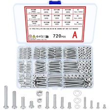 720 Pcs Nuts and Bolts Assortment Kit, M3 M4 M5 Carbon Steel One Size, Silver