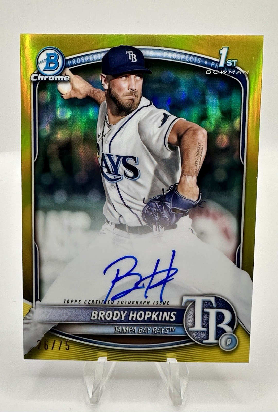 2025 Bowman Chrome - Brody Hopkins /75 Auto Yellow Refractor 1st Bowman #CPA-BH
