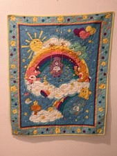 Vintage Care Bears Rainbow Handmade Quilt 34 X 42  Nursery Reversible