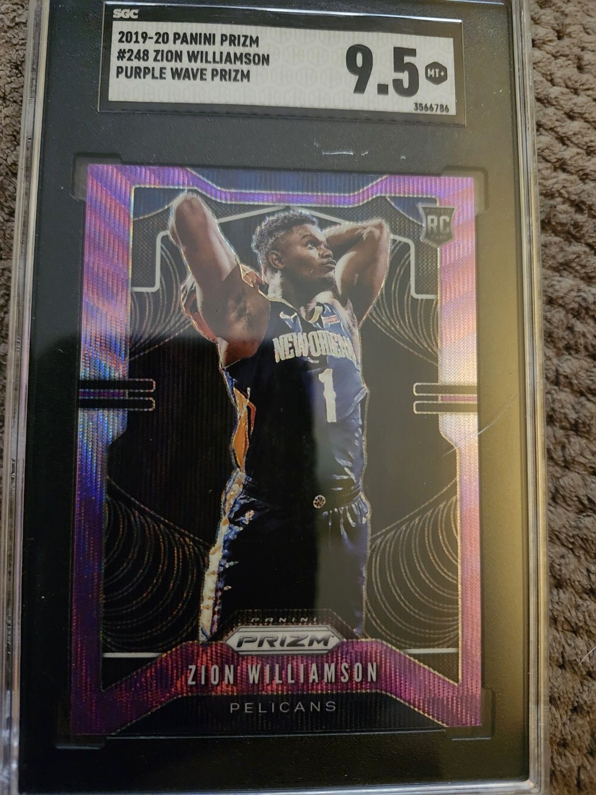 2019 PRIZM ZION WILLIAMSON PURPLE WAVE PRIZM ROOKIE SGC 9.5!!
