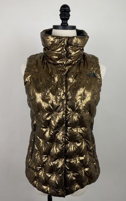 The North Face Down Vest Womens XS 550 Puffer Vest Metallic Gold Crackle Quilted