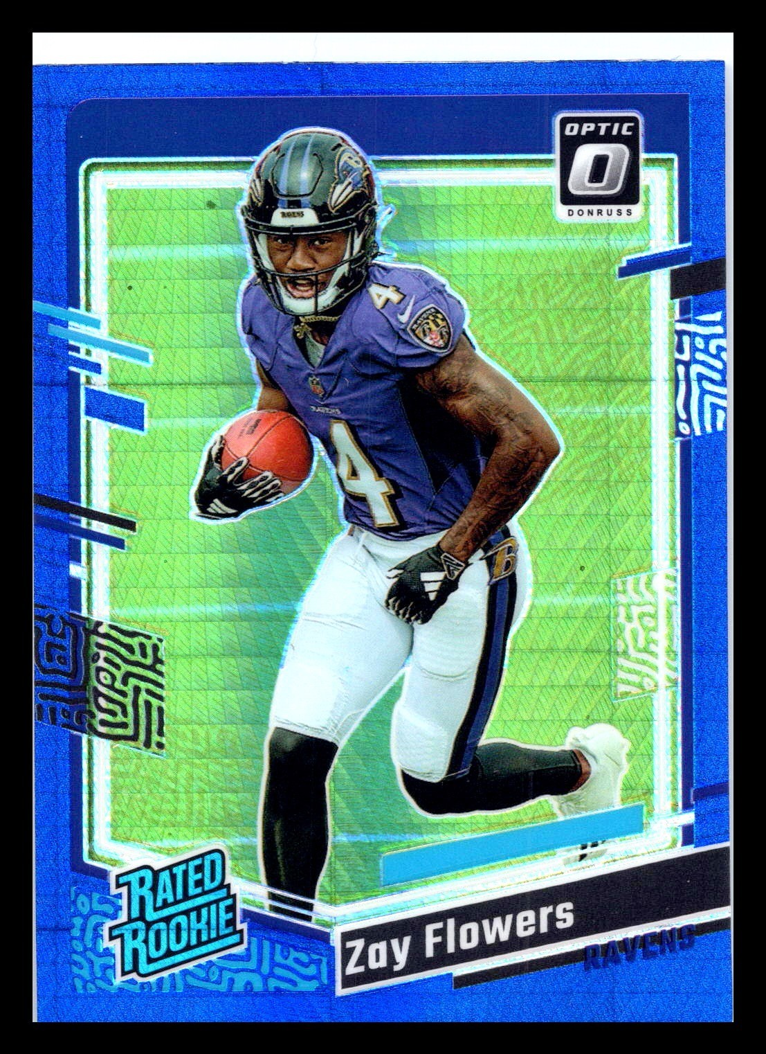 2023 Panini Donruss Optic - Rated Rookie Zay Flowers #210 Blue Hyper Prizm RC