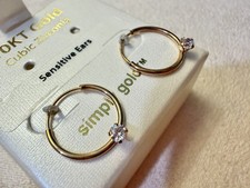 Simply Gold Kids 10K Yellow Gold Hoop Earrings w/ Cubic Zirconia Gift Box