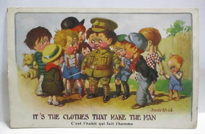 WWI MCGILL POSTCARD SOLDIER - IT'S THE CLOTHES THAT MAKE THE MAN