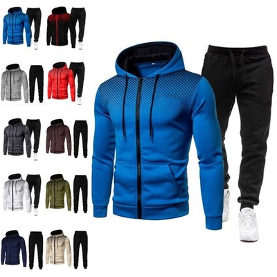 Mens 2Pcs Hooded Tracksuit Set Suit Sweatshirt Pants Bottoms Jogging Sport Set//