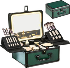Makeup Case with Lighted Mirror, Makeup Box Organizer with Detachable LED Mirror