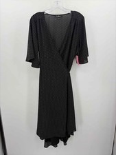 Pre-Owned Lulus Black Size Large Wrap Hi-Low Short Sleeve Dress