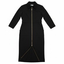 Calvin Klein Women's Black Bodycon Midi Dress Full Gold Zipper Front Size Sz 4
