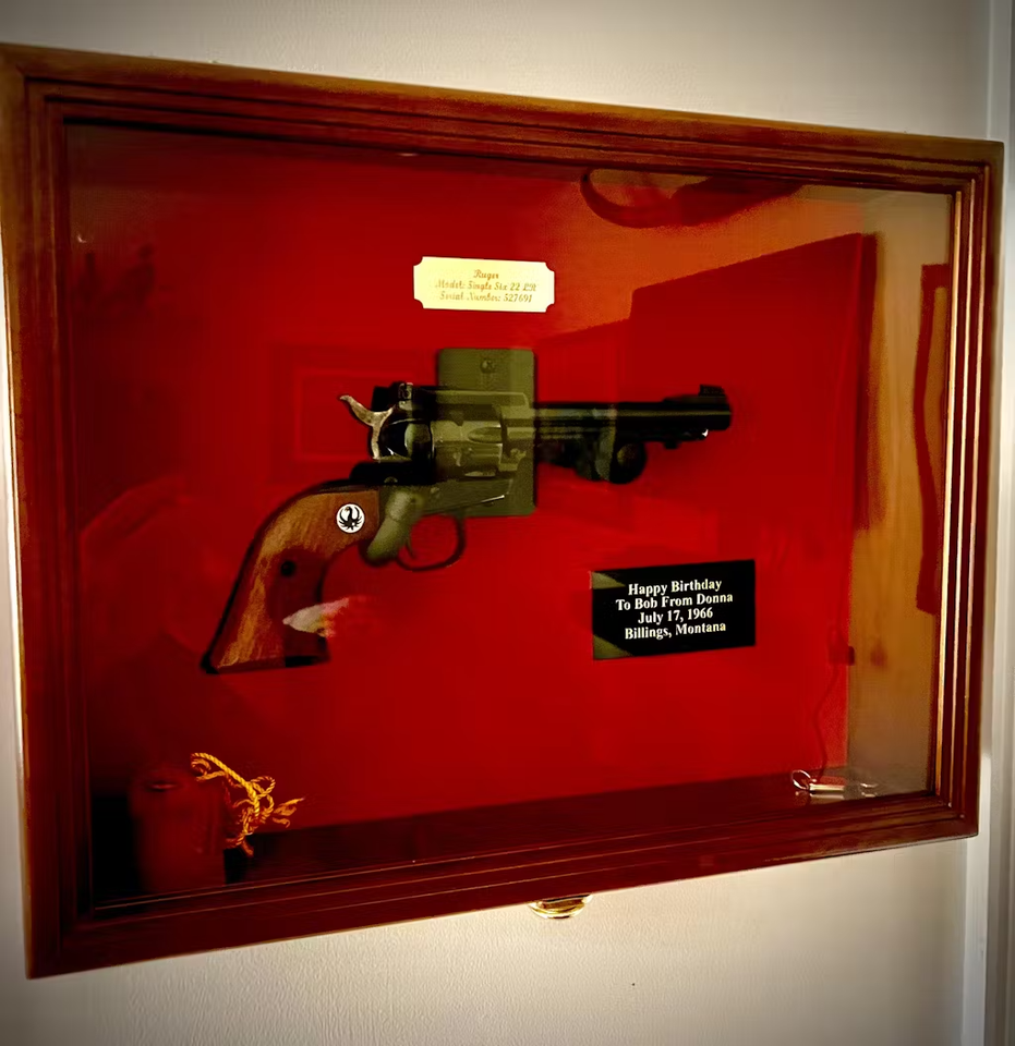 Shadow Box For Revolver Gun Display Case LARGE Walnut Wood LED Light Pistol Handgun Revolver ...