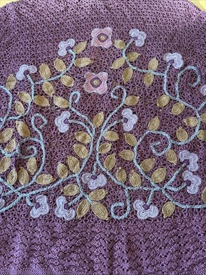 194 Peruvian Connection Wine Floral Crochet Sweater Embroidered High Neck XL