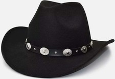 Western Cowboy Cowgirl Hat Felt Wide Brim Star Band Unisex Rodeo Style Vintage