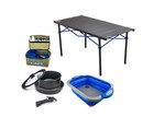 Large Roll-Up Camp Table + Aluminium Cooking Set + Picnic Set + Collapsible Sink