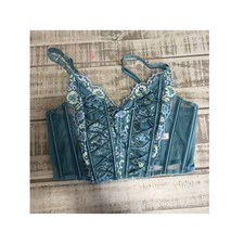 Victoria's Secret Dream Angels Corset Bustier Teal Lace Floral Boning Cups B80 M