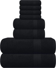 8-Piece Ultra Soft Cotton Towel Set Black 2 Bath 2 Hand 4 Wash Cloths For Home