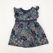 Tea Collection Baby Girl Blue Floral Dress Flutter Sleeve Size 3-6 Montha