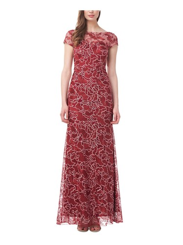 JS COLLECTION Womens Short Sleeve Boat Neck Full-Length Evening Gown Dress