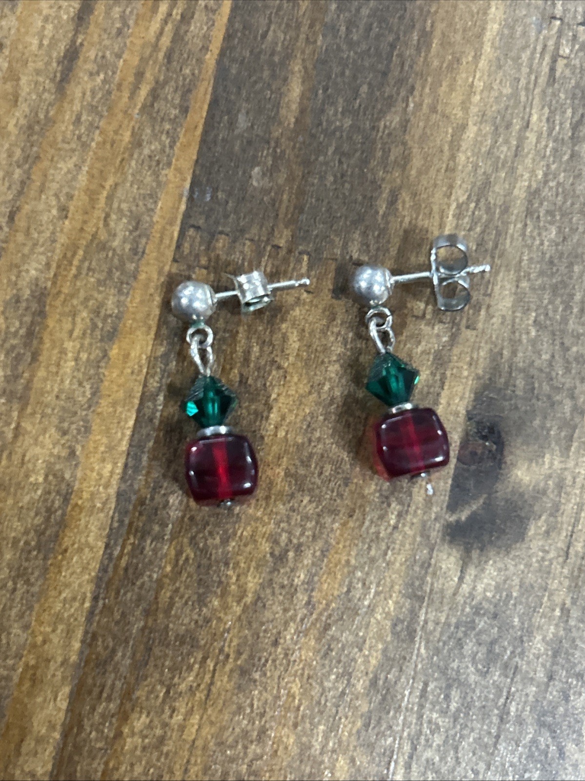 Sterling Silver Studex Dangle Earrings Green And … - image 1