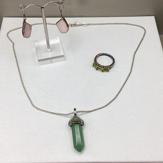 VTG 925 Silver & Gemstone Earrings Ring & Pendant Necklace Bundle (J1) NS#8641