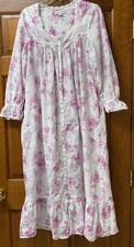 Eileen West Cotton Full Button Front Ballet Nightgown Pockets Floral Sz Medium