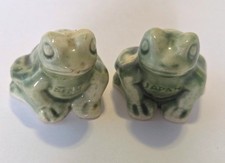 Pair Of Vintage Glazed Pottery Japan Frogs Mi...