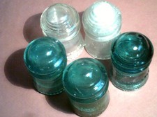 Vtg Lot of 5 HEMINGRAY 9 Glass Insulator MADE IN USA 3 blue 1 clear 1 frosted