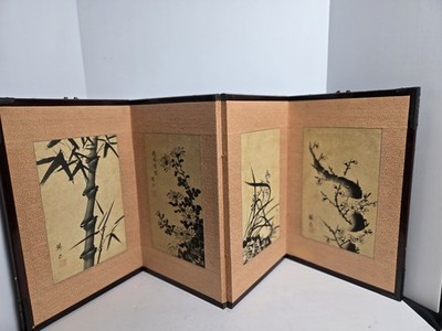 4 Panel Room Screen Japenese Wood Block Art 48''x18'' Unknown Origin