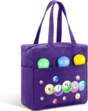 Windyun Bingo Bags with 10 Pockets for Daubers Zipper Tote Bag Purple