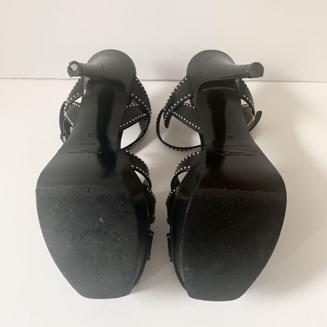 Autentici sandali Saint Laurent borchie omaggio pelle nero taglia 39 donna