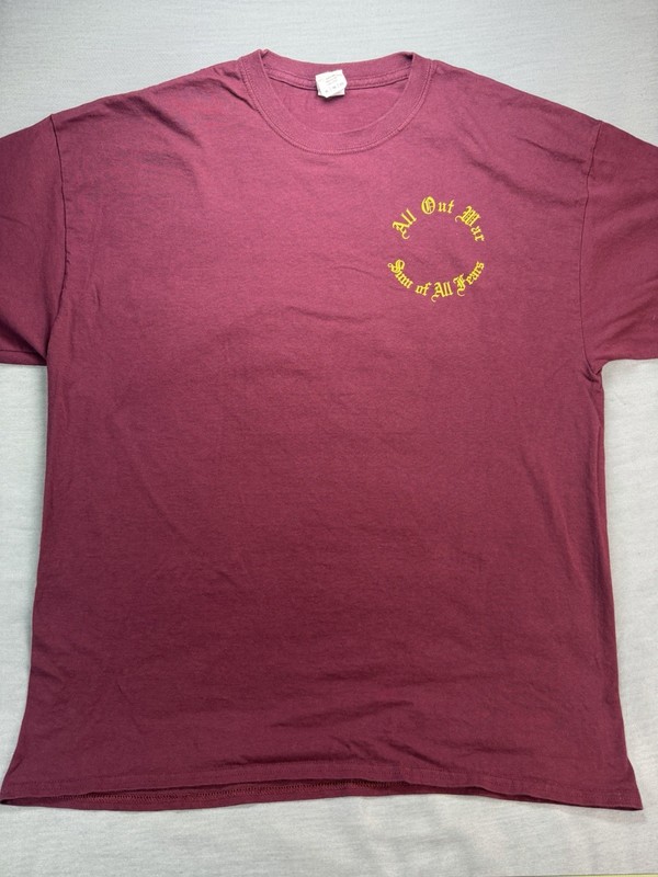 All Out War Sum Of All Fears Band T Shirt Size XL,Maroon Color. Destined To Burn
