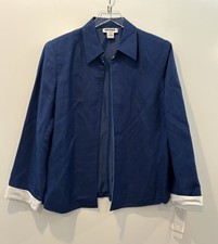 NWT Kasper Womens Blue Linen Open Front Blazer Jacket Career Size 16 SU 