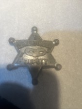 Vintage Metal Lone Ranger Deputy 6 Point Star Silver Red Badge Pin w/Mask 2 -